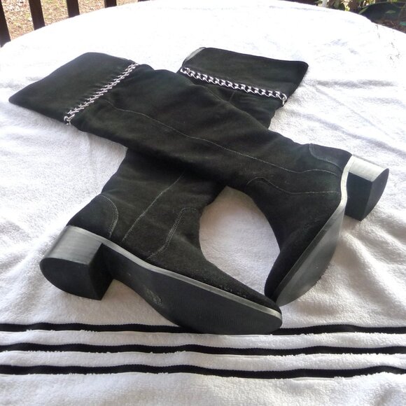 ASOS Keeta Suede Over The Knee Boots Black 7 - Picture 3 of 14